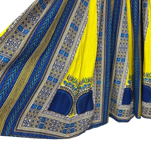 NF Ankara African Print Maxi Skirt OS Yellow and Blue - Picture 8 of 11